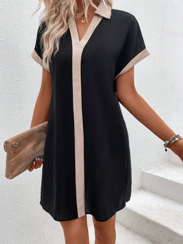 Women's Color Block Edged Batwing Sleeve Dress