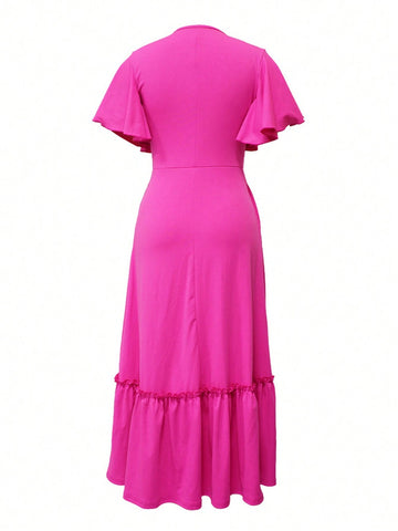 Women's Color Block Striped Ruffle Trim Summer Dress With Waist Belt