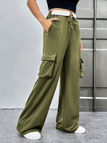 Women's Color Blocked Drawstring Waist Utility Cargo Shorts With Pockets
