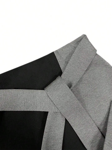 Women's Color Blocking Skirt With Knot Waist Design