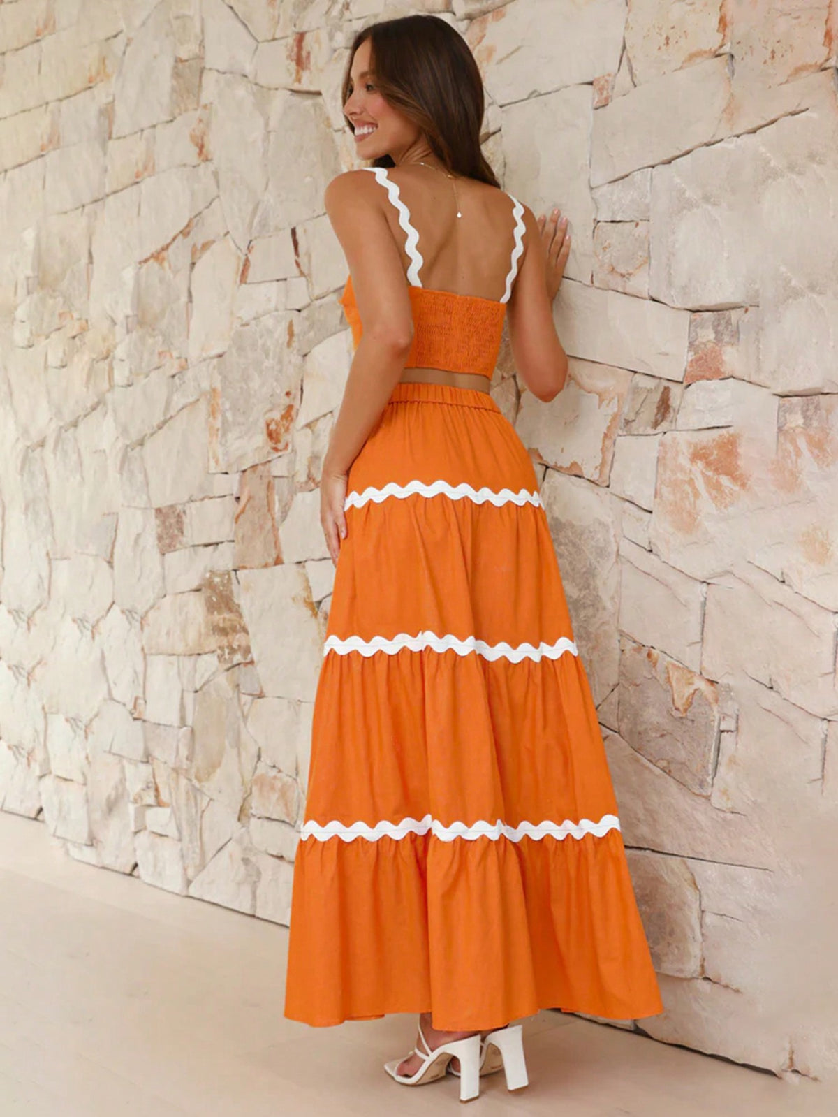 Women's Colorblock Camisole Tank Top And Ruffle Hem Skirt Set