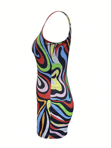Women's Colorful Printed Asymmetrical Neck Jumpsuit