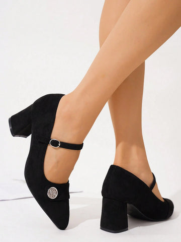 Women's Comfortable Anti-Slip Casual Versatile Black One-Strap Buckle Decor