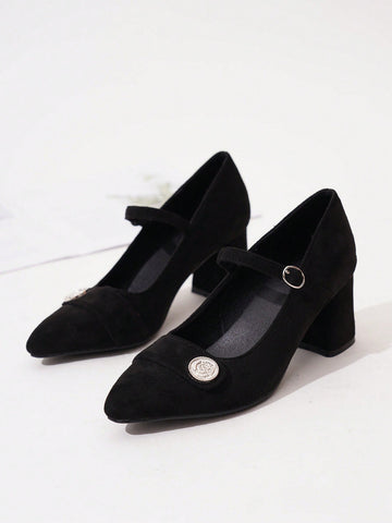 Women's Comfortable Anti-Slip Casual Versatile Black One-Strap Buckle Decor