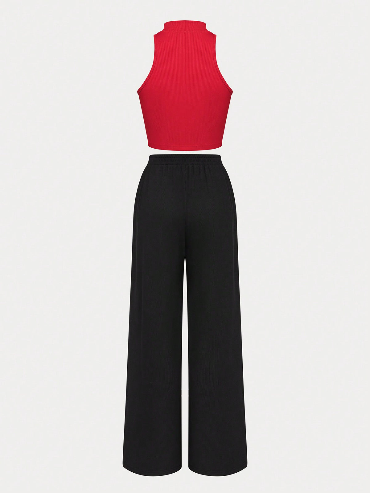 Women's Contrast Color Sleeveless Top And Wide-leg Pants Set With Buckle