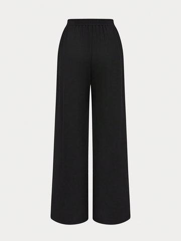 Women's Contrast Color Sleeveless Top And Wide-leg Pants Set With Buckle