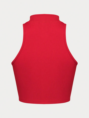 Women's Contrast Color Sleeveless Top And Wide-leg Pants Set With Buckle