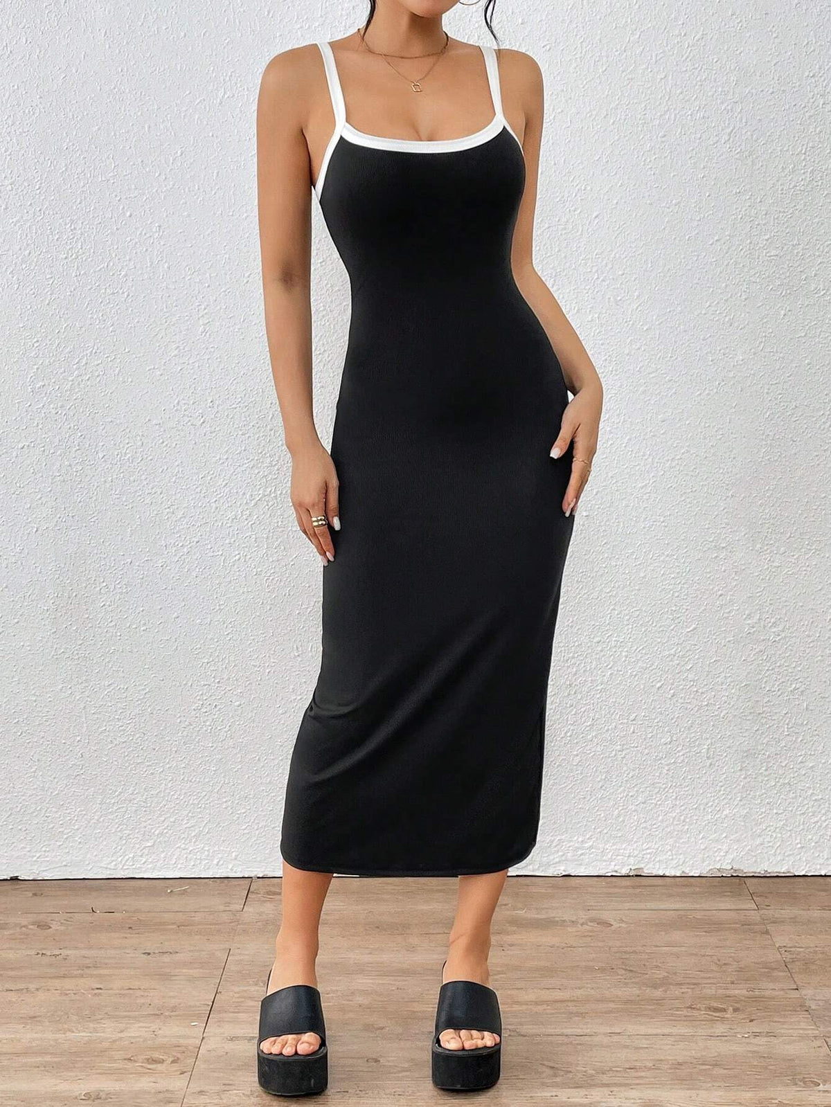 Women's Contrast Color Slim Fit Cami Dress
