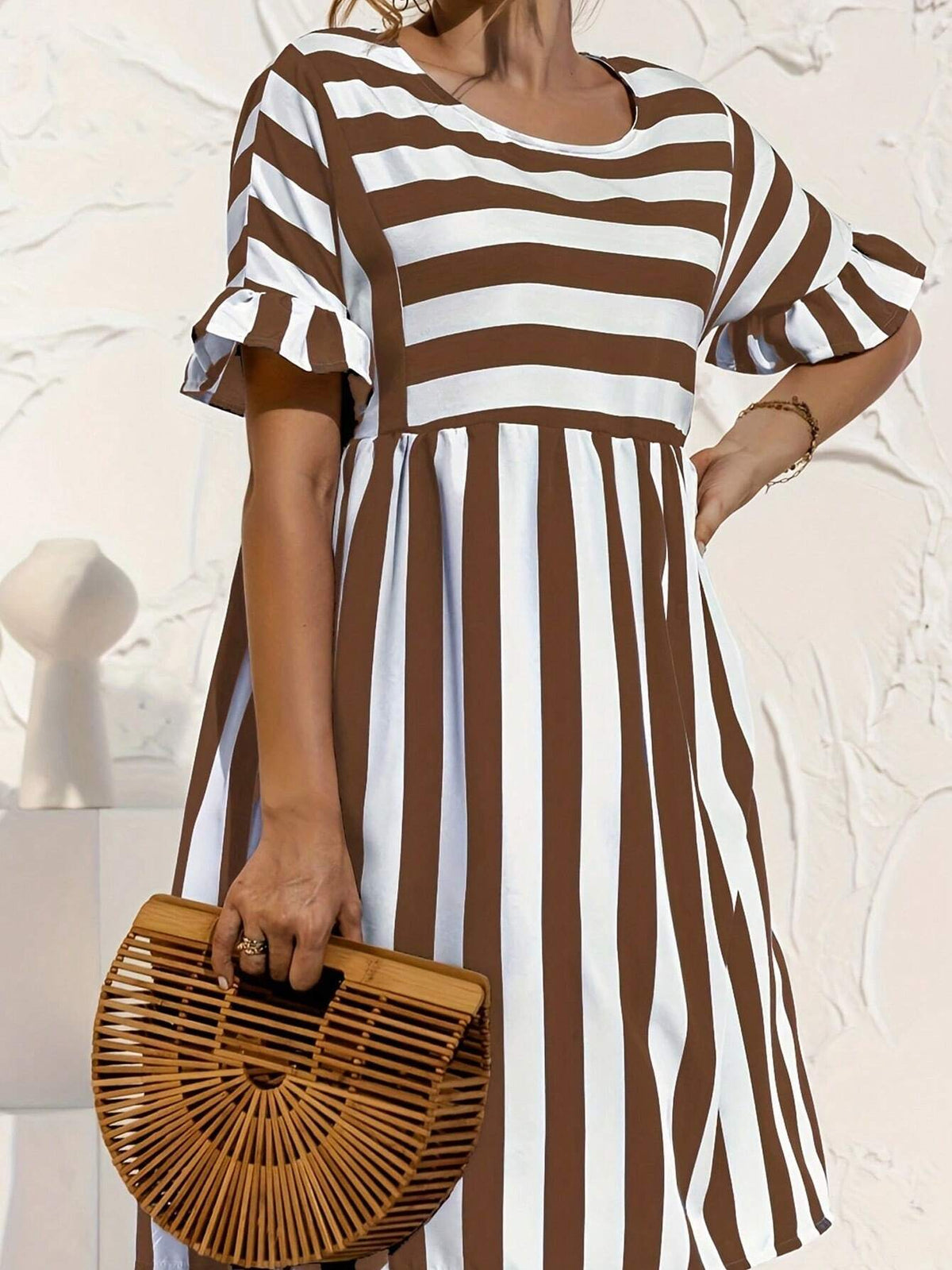 Women's Contrast Stripe Round Neck Casual Summer Dress
