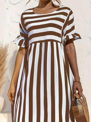 Women's Contrast Stripe Round Neck Casual Summer Dress