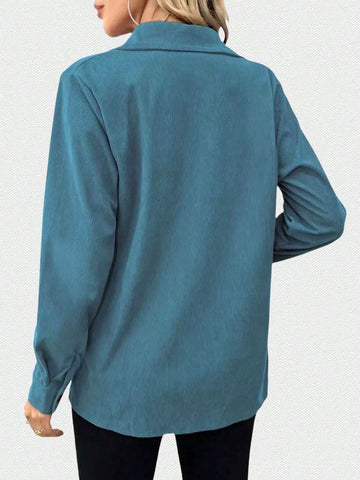 Womens Corduroy Button Down Shirts Boyfriend Long Sleeve Oversized Blouses Tops Casual Tops Collared Shirt Jacket Pocket Coats