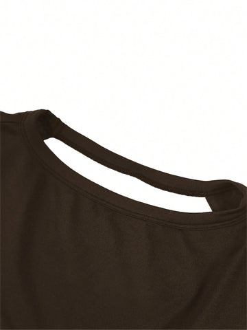 Women's Crew Neck Open Back Long Sleeve Basic Crop Tops Stretch Backless Going Out Tee Shirt