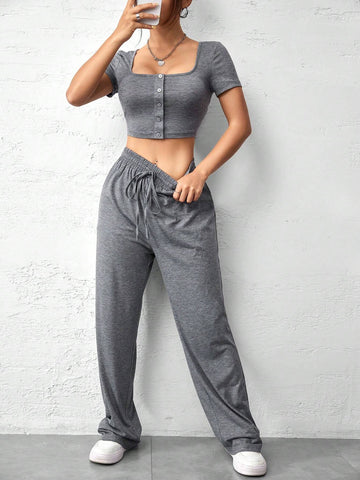 Women's Cropped Top And Long Pants Set