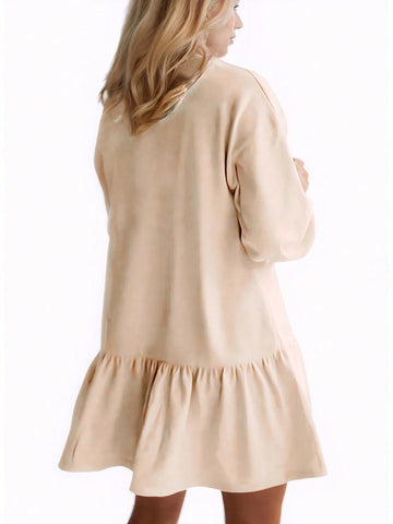 Women's Crossed Neckline Round Neck, Slouchy Shoulder, Long Sleeve Casual Loose Sweatshirt Dress