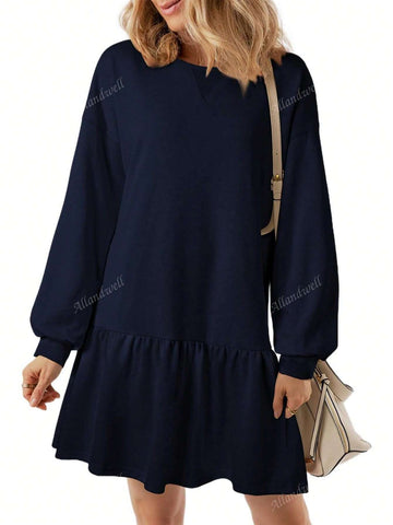 Women's Crossover Collar Loose Oversized Long Sleeve Casual Sweatshirt Dress