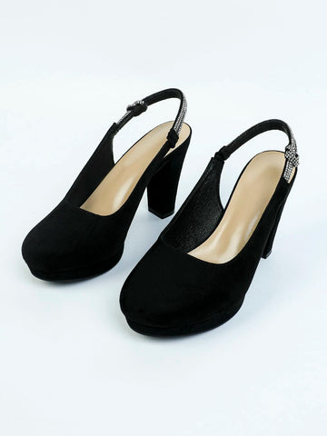 Women's Crystal-embellished Round Toe, Waterproof Platform, Chunky Heel High-heeled Shoes, Elegant, Comfortable, Versatile, Suitable
