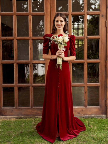 Women's Deep V-Neck Solid Color Plush Elegant Formal Dress