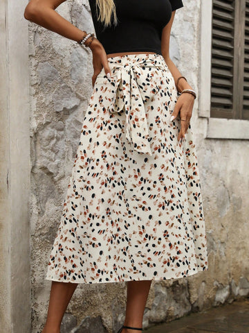 Women's Ditsy Floral Lace-Up Bow Elegant And Versatile A-Line Long Skirt