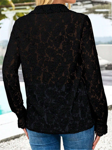 Women's Dressy Casual Lace Blouse Long Sleeve Button Up Shirts Tops Fall Fashion Clothes