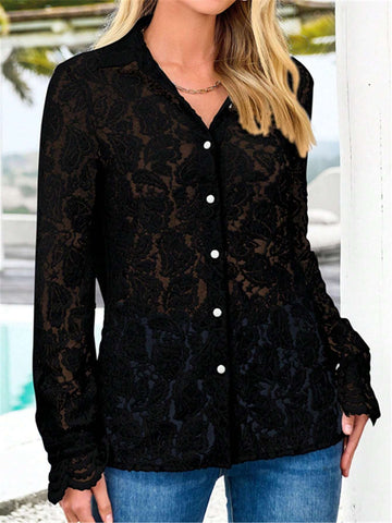 Women's Dressy Casual Lace Blouse Long Sleeve Button Up Shirts Tops Fall Fashion Clothes