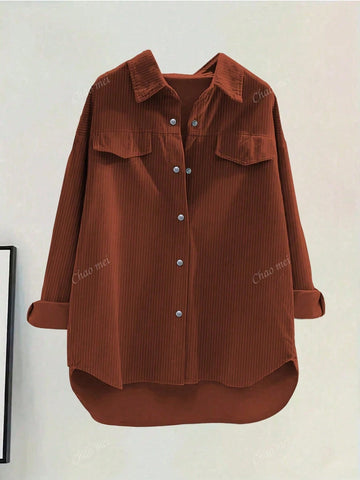 Women's Dropped Shoulder Long Sleeve Single-Breasted Casual Loose Shirt, Autumn