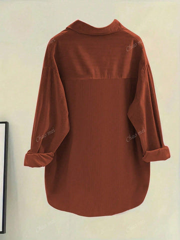 Women's Dropped Shoulder Long Sleeve Single-Breasted Casual Loose Shirt, Autumn