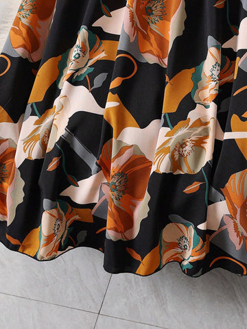 Women's Elastic Waist Floral Printed Skirt