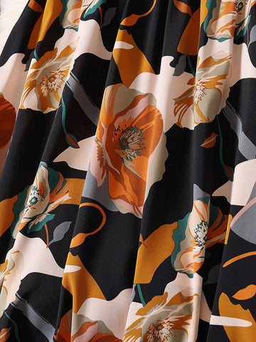 Women's Elastic Waist Floral Printed Skirt