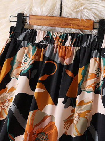 Women's Elastic Waist Floral Printed Skirt