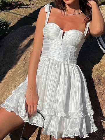 Women's Elegant Bowknot Ruffle Hem Princess Dress