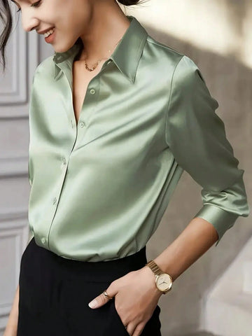 Women's Elegant Button-Up Collared Long Sleeve Blouse