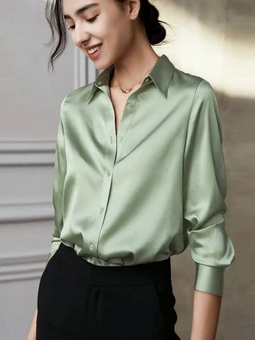 Women's Elegant Button-Up Collared Long Sleeve Blouse