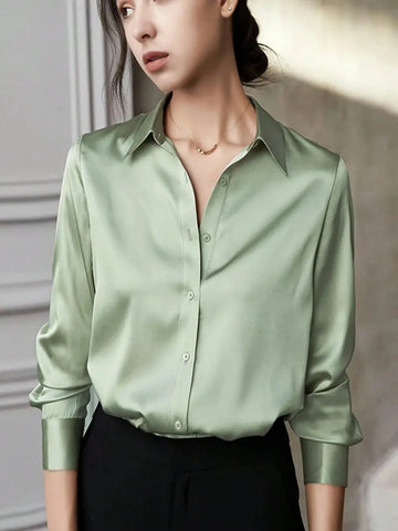 Women's Elegant Button-Up Collared Long Sleeve Blouse