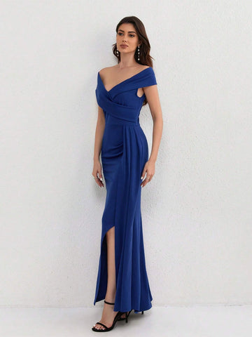 Women's Elegant Cold-Shoulder Sleeveless Sexy High Slit Evening Gown For Club Party Celebrity Red Carpet