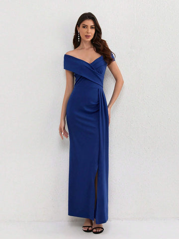 Women's Elegant Cold-Shoulder Sleeveless Sexy High Slit Evening Gown For Club Party Celebrity Red Carpet