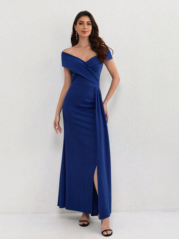 Women's Elegant Cold-Shoulder Sleeveless Sexy High Slit Evening Gown For Club Party Celebrity Red Carpet