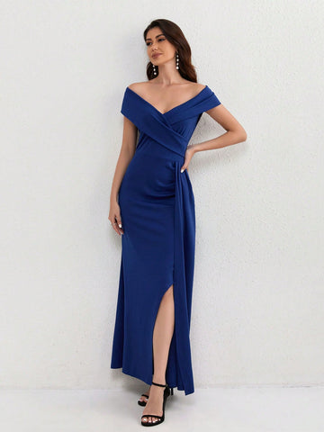 Women's Elegant Cold-Shoulder Sleeveless Sexy High Slit Evening Gown For Club Party Celebrity Red Carpet
