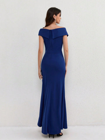 Women's Elegant Cold-Shoulder Sleeveless Sexy High Slit Evening Gown For Club Party Celebrity Red Carpet