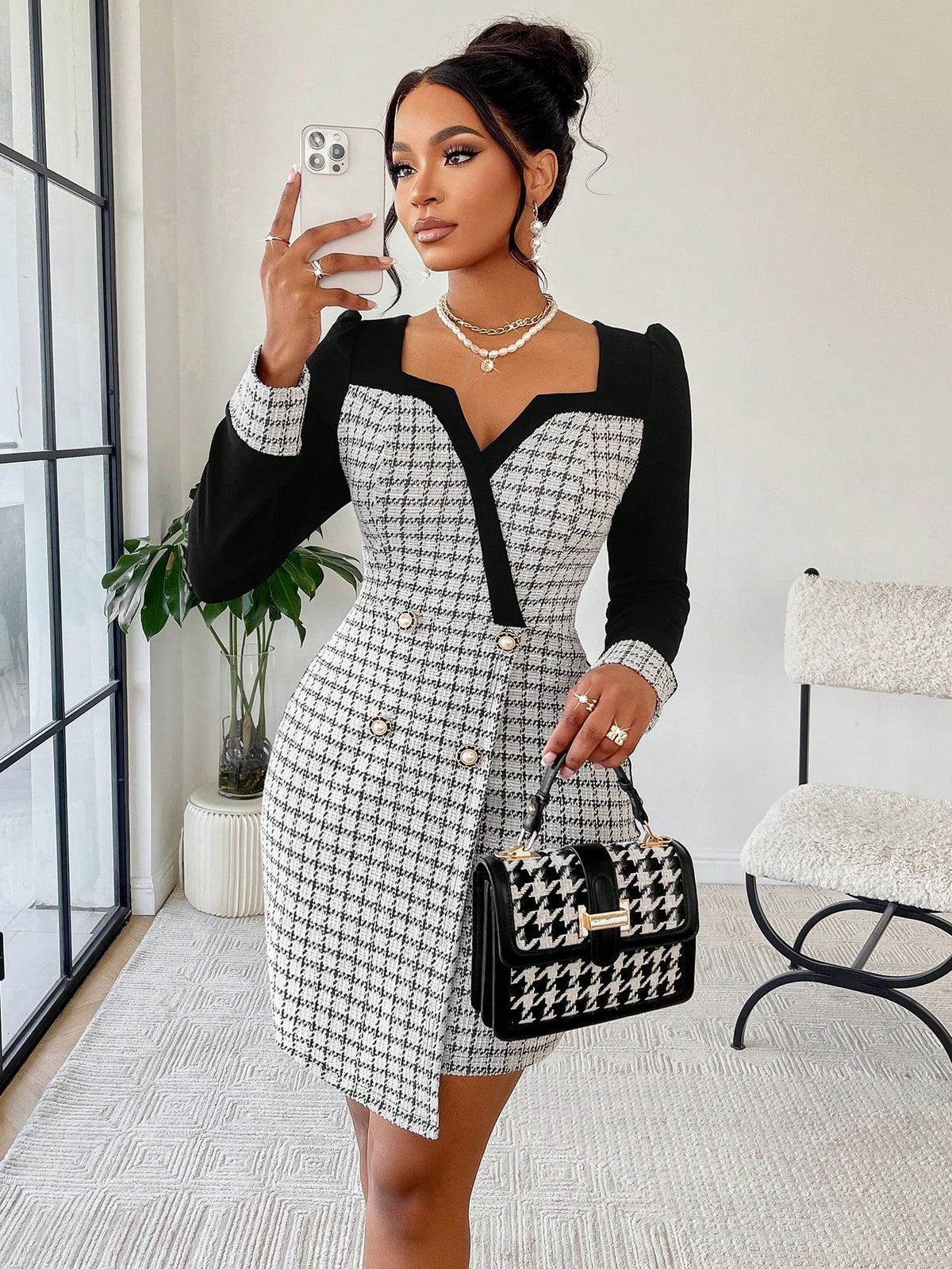 Women's Elegant Commuting Contrast Color Patchwork Long Sleeve Slim Fit Dress