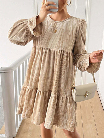 Women's Elegant Fashion, Commuting Casual Bow Tie Backless Ruched Velvet Long Sleeve Dress