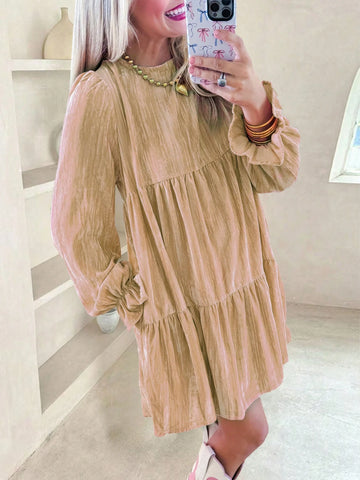 Women's Elegant Fashion, Commuting Casual Bow Tie Backless Ruched Velvet Long Sleeve Dress