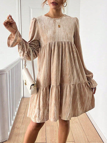 Women's Elegant Fashion, Commuting Casual Bow Tie Backless Ruched Velvet Long Sleeve Dress