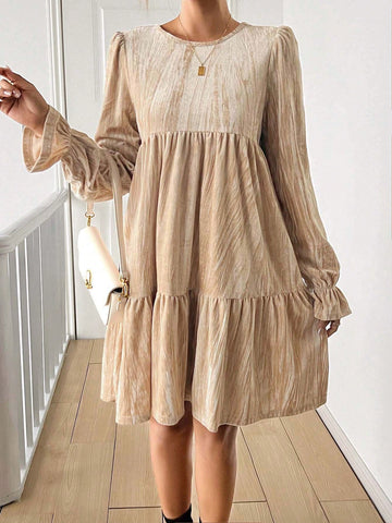 Women's Elegant Fashion, Commuting Casual Bow Tie Backless Ruched Velvet Long Sleeve Dress