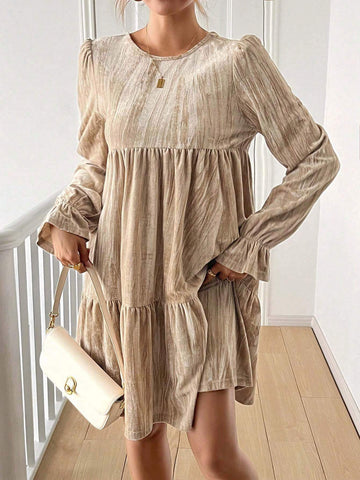 Women's Elegant Fashion, Commuting Casual Bow Tie Backless Ruched Velvet Long Sleeve Dress