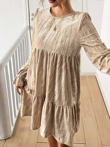 Women's Elegant Fashion, Commuting Casual Bow Tie Backless Ruched Velvet Long Sleeve Dress