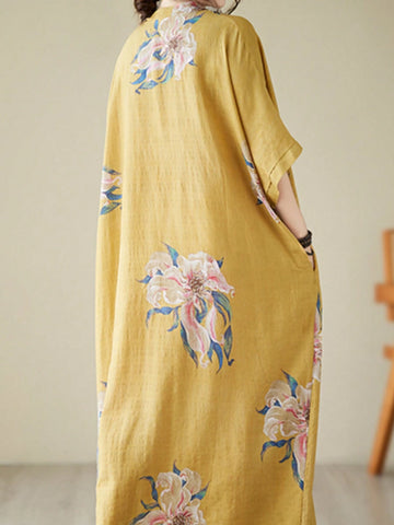 Women's Elegant Flower Printed Batwing Sleeve Long Dress For Summer Vacation