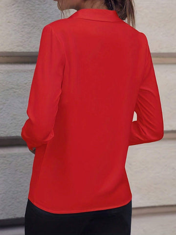Women's Elegant Lapel Accessory Decor Long Sleeve Fashion Shirt