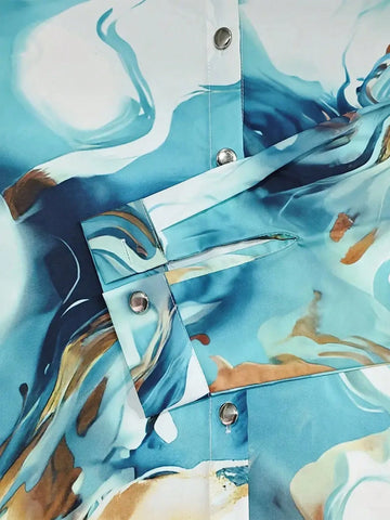 Women's Elegant Long Sleeve Marble Printed Shirt, Spring/Summer