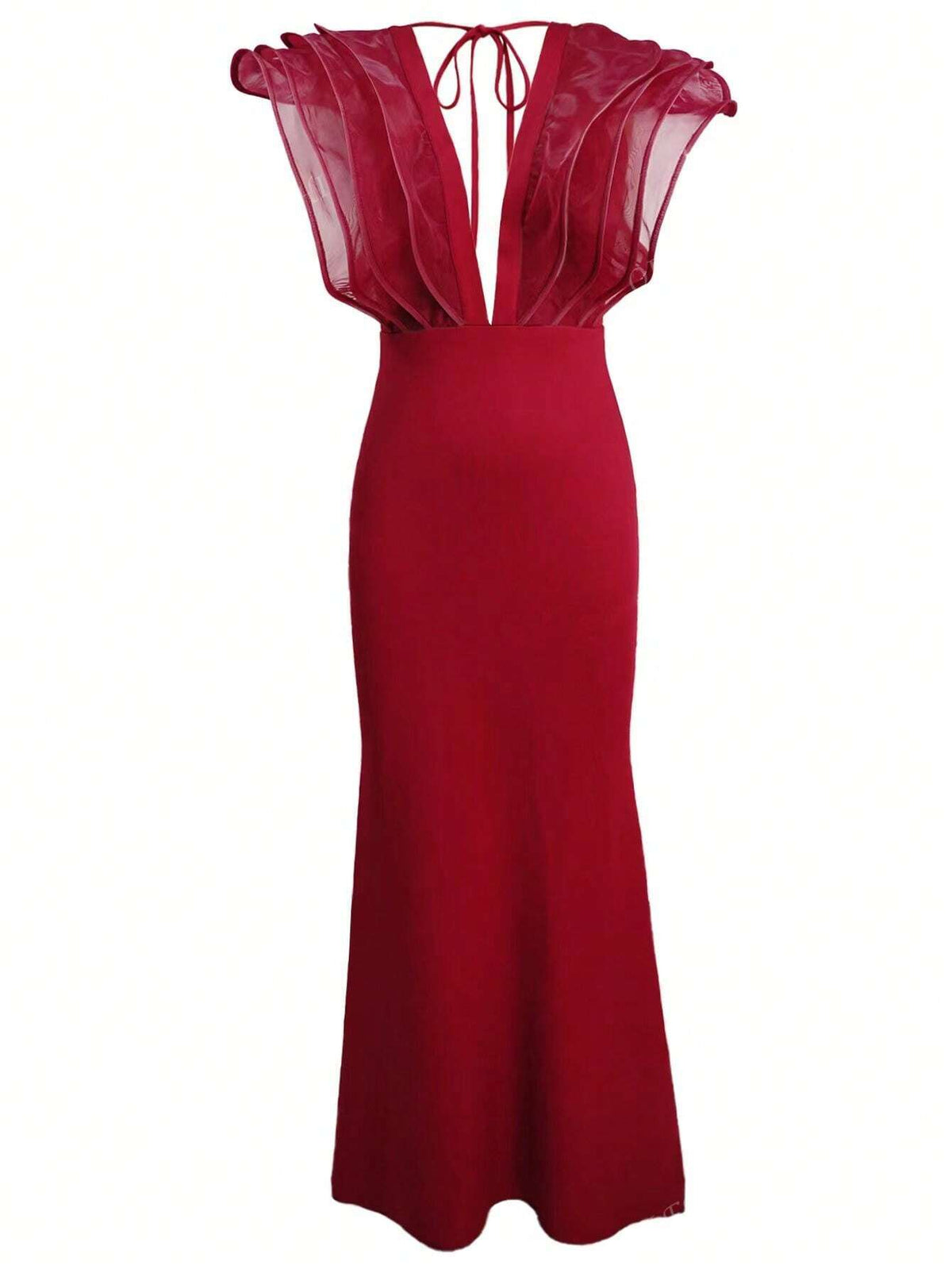 Women's Elegant Net Splice Ruffles Hem Party Dress, Evening Gown For Wedding, Banquet