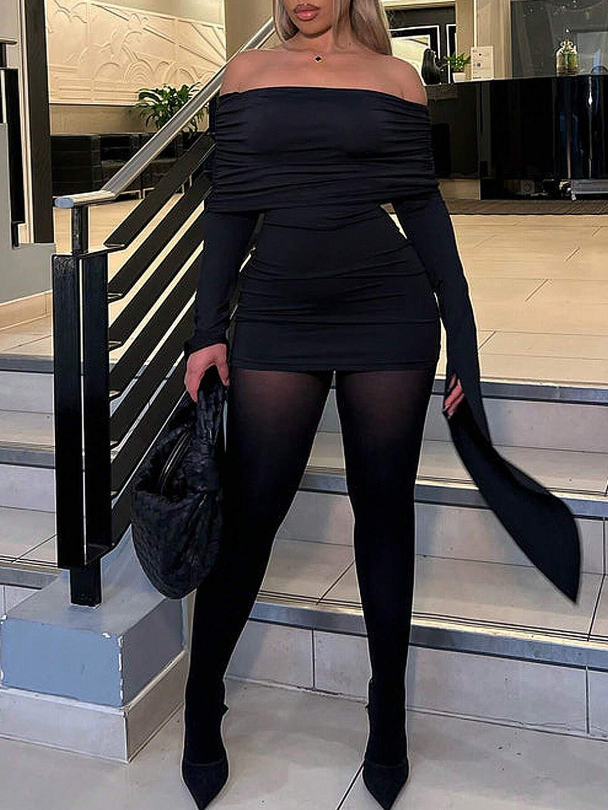 Women's Elegant Off Shoulder Long Sleeve Sexy Bodycon Party Dress